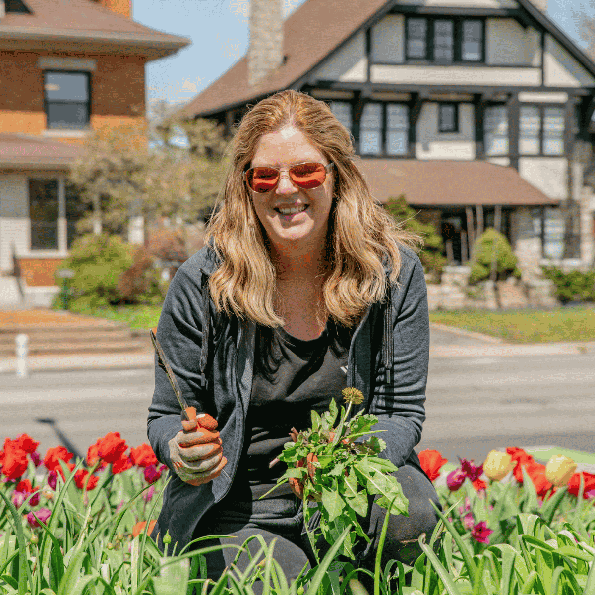 woman pruning flowers