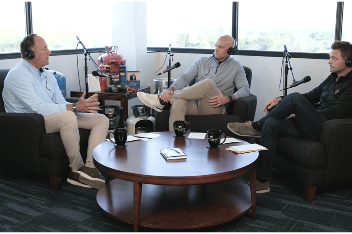 men filming podcast